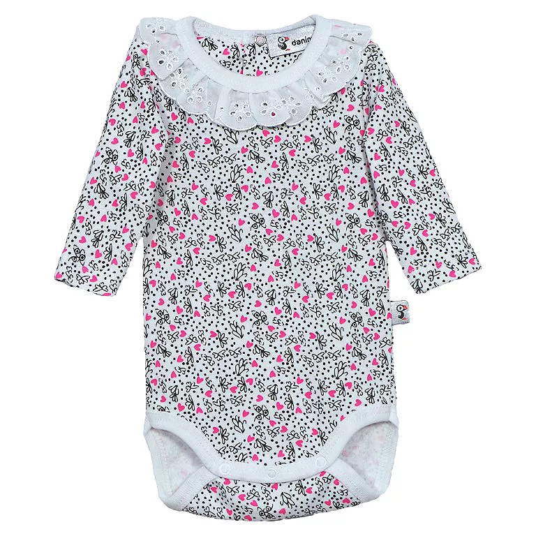 Body cu maneca lunga si guler - Flori 12 luni, [],bestfam.ro