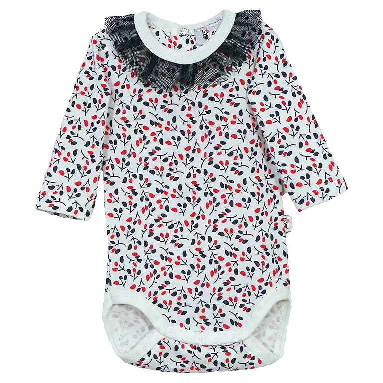 Body cu maneca lunga si guler - Flori negre 12 luni, [],bestfam.ro