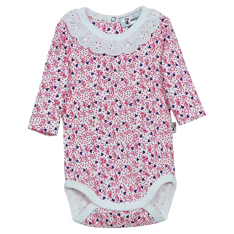 Body cu maneca lunga si guler - Flori rosii 3 luni, [],bestfam.ro