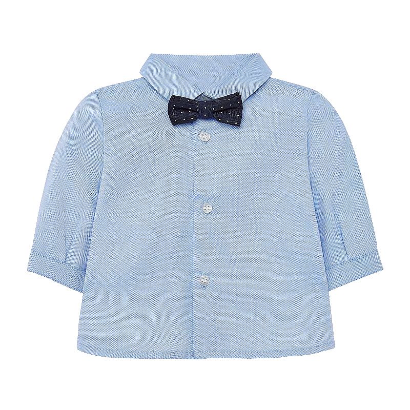 Camasa bleu maneca lunga + papion - Mayoral 6-9 luni, [],bestfam.ro