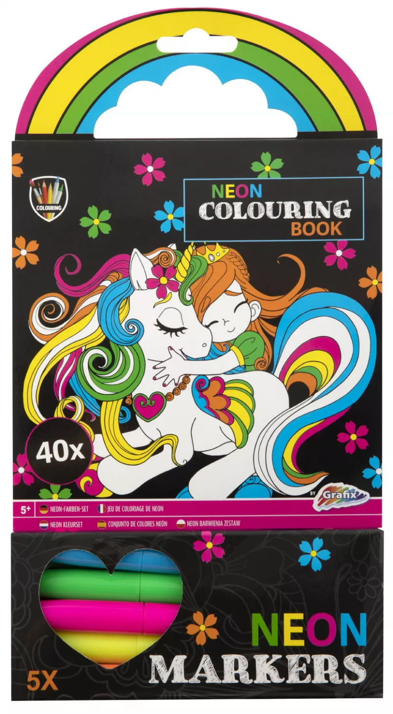 Carte de colorat cu carioci neon - Unicorn, [],bestfam.ro