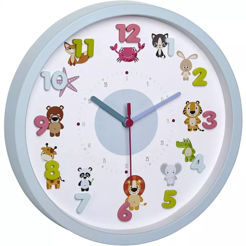 Ceas de perete pentru copii, silentios, cu animale si cifre 3D, TFA Little Animals 60.3051.14, [],bestfam.ro