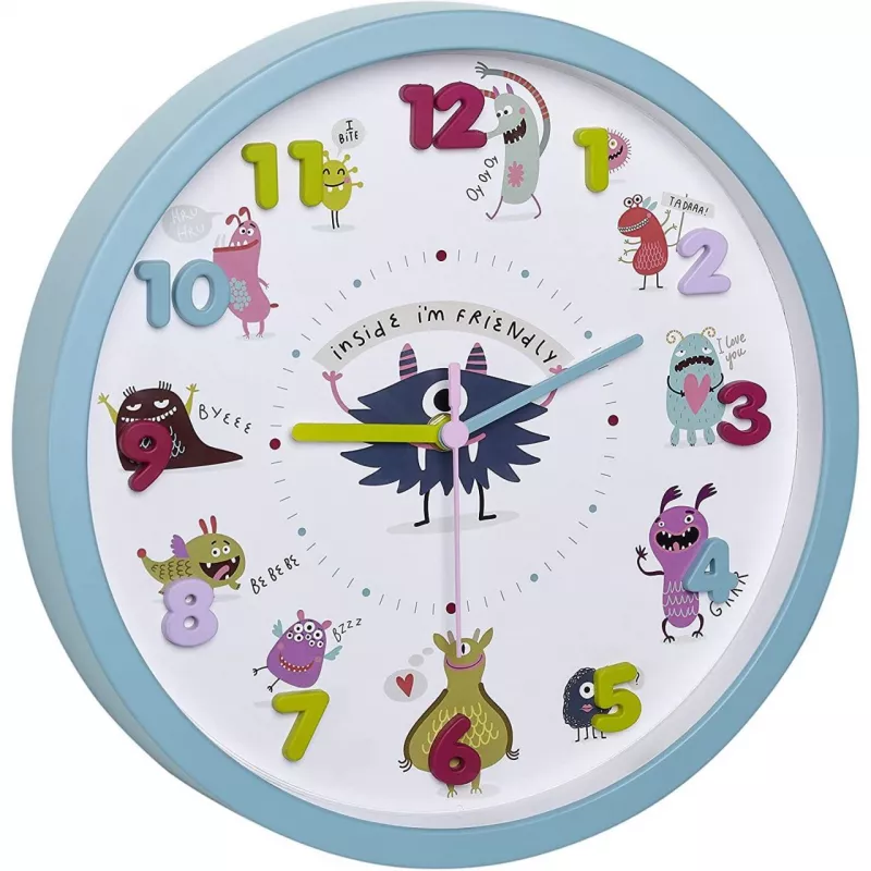 Ceas de perete pentru copii, silentios, cu animale si cifre 3D, TFA Little Monsters 60.3051.20, [],bestfam.ro