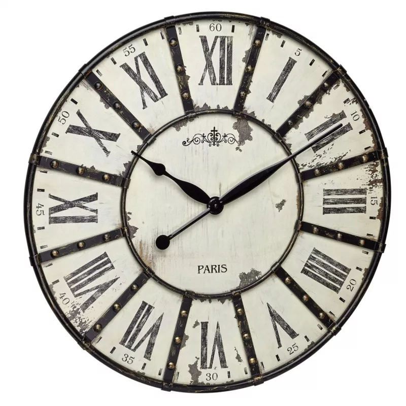 Ceas de perete VINTAGE XXL cu aplicatii din metal, analog, cifre romane, alb, TFA 60.3039.02, [],bestfam.ro