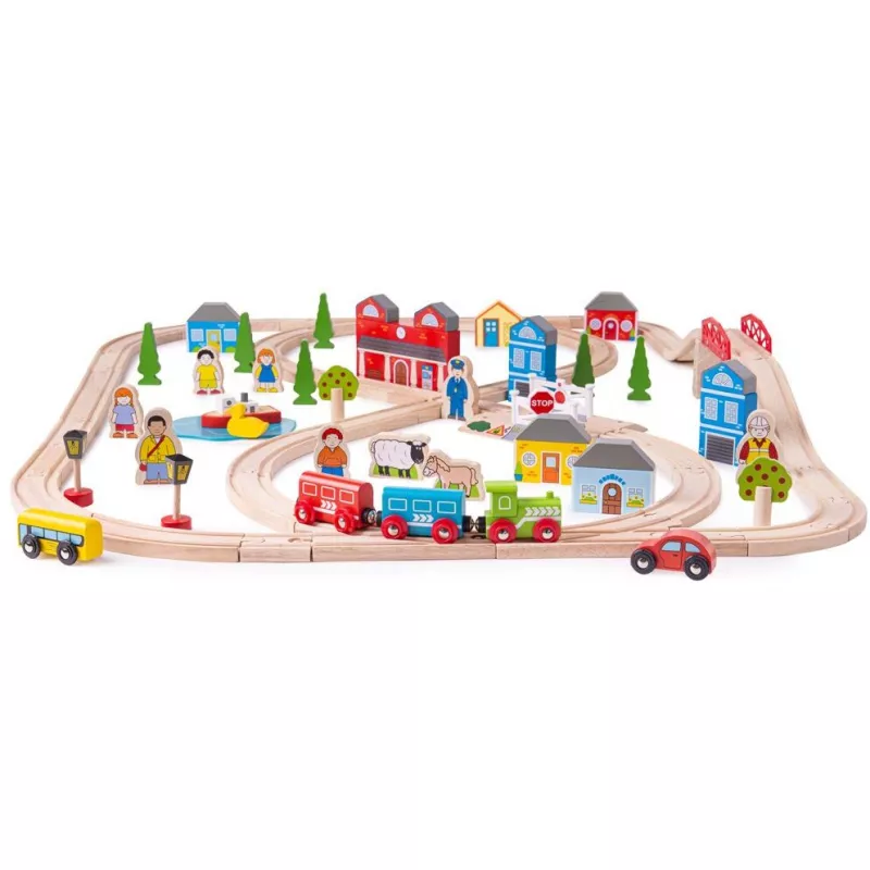 Circuit auto si feroviar (87 piese) - BigJigs, [],bestfam.ro