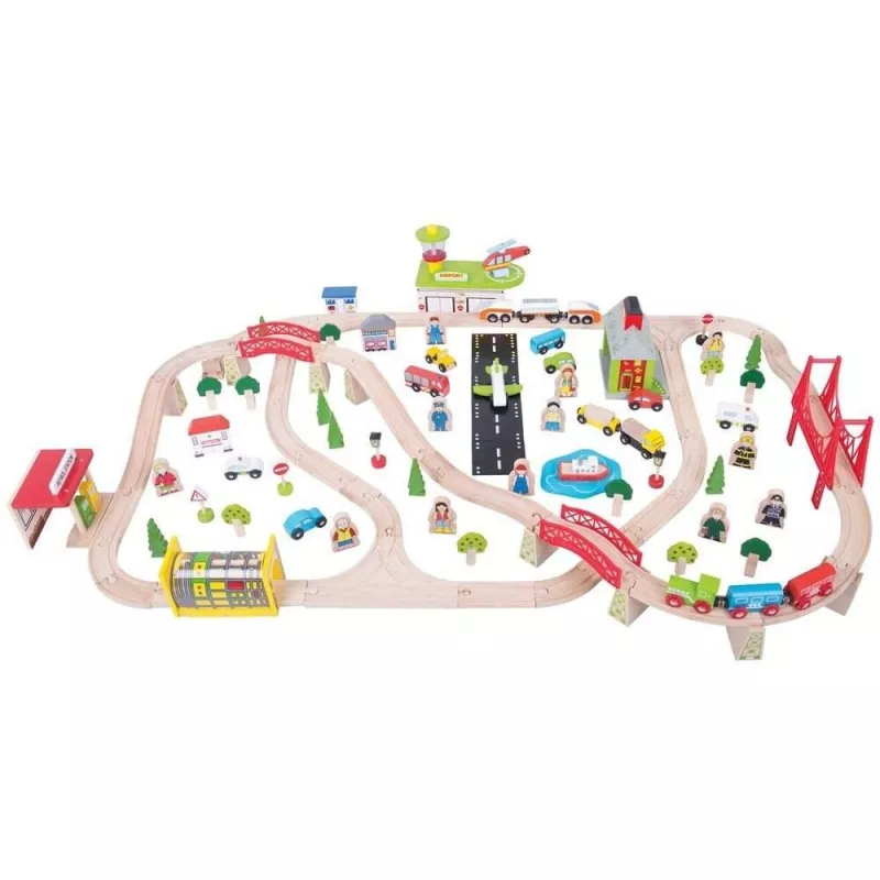 Circuit auto si feroviar (125 piese) - BigJigs, [],bestfam.ro