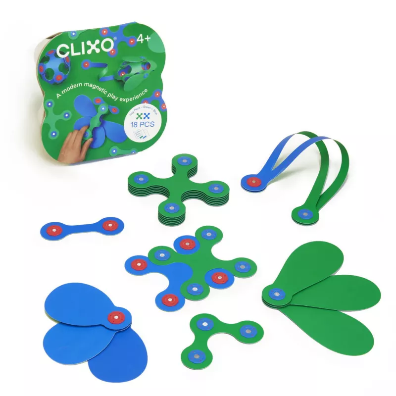 Clixo® joc magnetic de construit - Itsy Albastru & Verde (18 piese), [],bestfam.ro