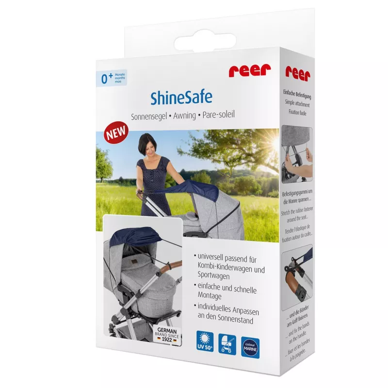 Copertina pentru protectie solara UV 50+, parasolar pentru carucior de copii, model universal, bleumarin, Reer ShineSafe Bleu 84213, [],bestfam.ro