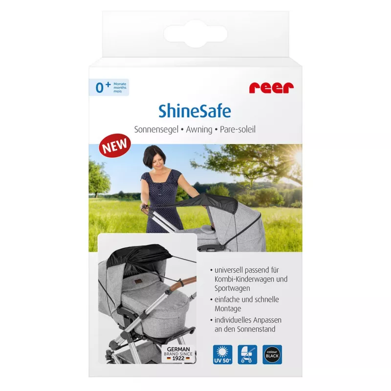 Copertina pentru protectie solara UV 50+, parasolar pentru carucior de copii, model universal, negru, Reer ShineSafe Black 84191, [],bestfam.ro