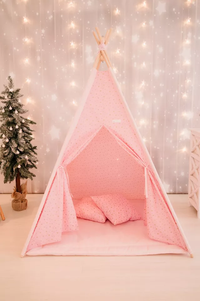 Cort de joaca - Gold Stars Teepee - Pink - Maradalia Kids, [],bestfam.ro
