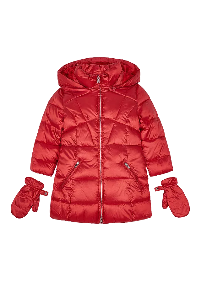 Geaca lunga cu gluga ECOFRIENDS + manusi - Rosu - Mayoral  , [],bestfam.ro