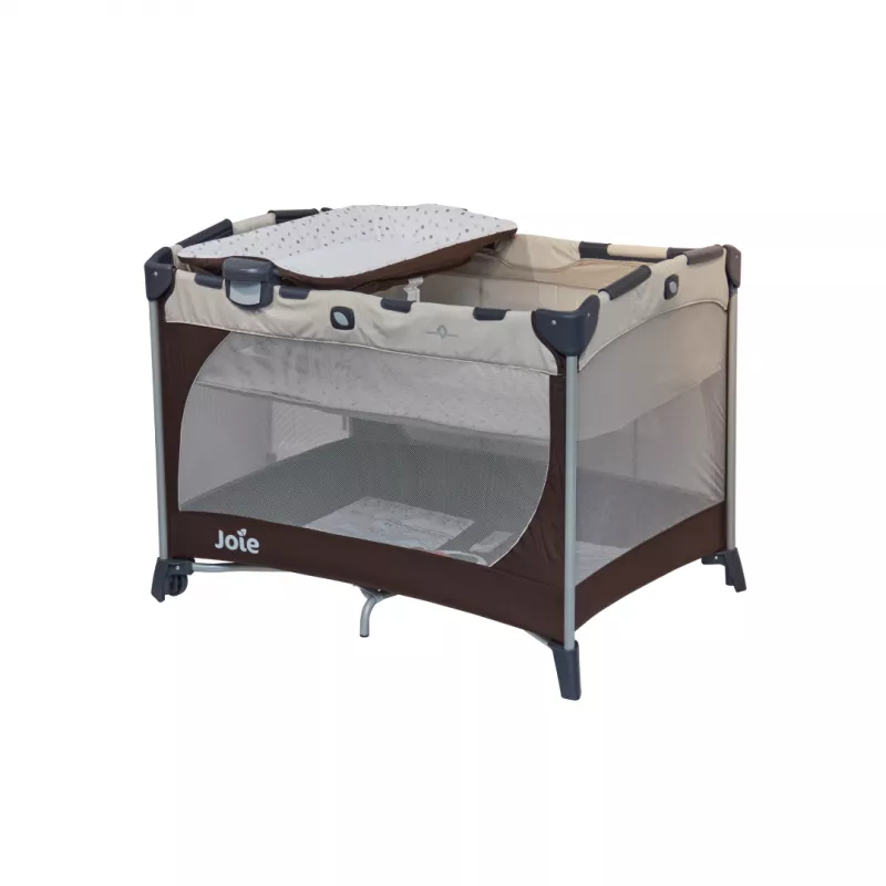 Joie - Patut pliant Commuter Change Beige Dots, cu cosulet detasabil inclus, [],bestfam.ro