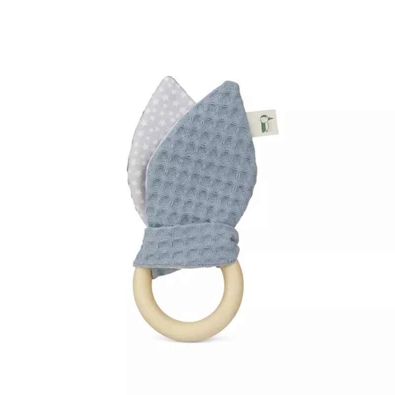 Jucarie organica cu inel de prindere din lemn si urechi din material textil, gri-petrol, Gruenspecht 696-V3, [],bestfam.ro
