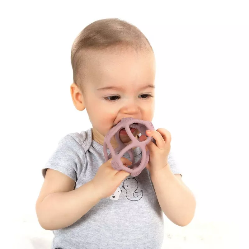 Jucarie pentru dentitie si minge 2in1, silicon, roz, 0 luni+, Reer Bite&Play 79284, [],bestfam.ro