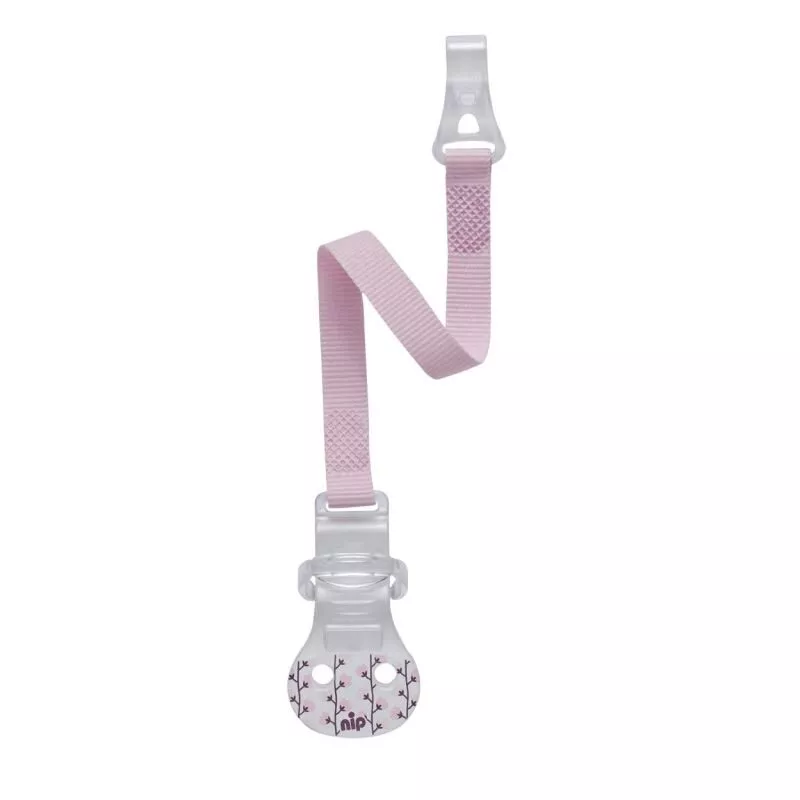 Lant cu carlig de prindere pentru suzete, banda textila, 0+ luni, nip 38374, roz, [],bestfam.ro