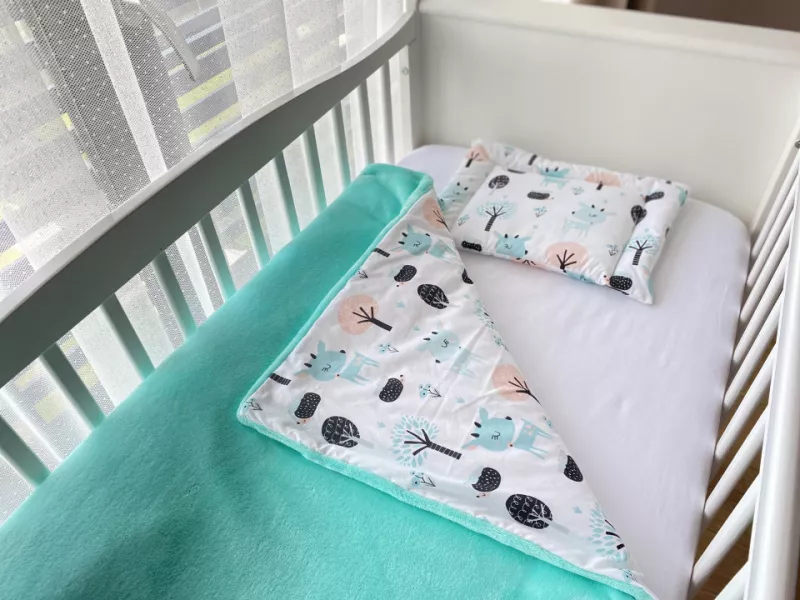 Lenjerie de pat pentru copii - Plain Mint Deer - Maradalia Kids, [],bestfam.ro