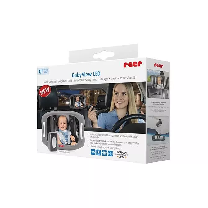 Oglinda de siguranta auto cu LED pentru monitorizare bebelusi, prindere pe tetiera, Reer BabyView 86101, [],bestfam.ro