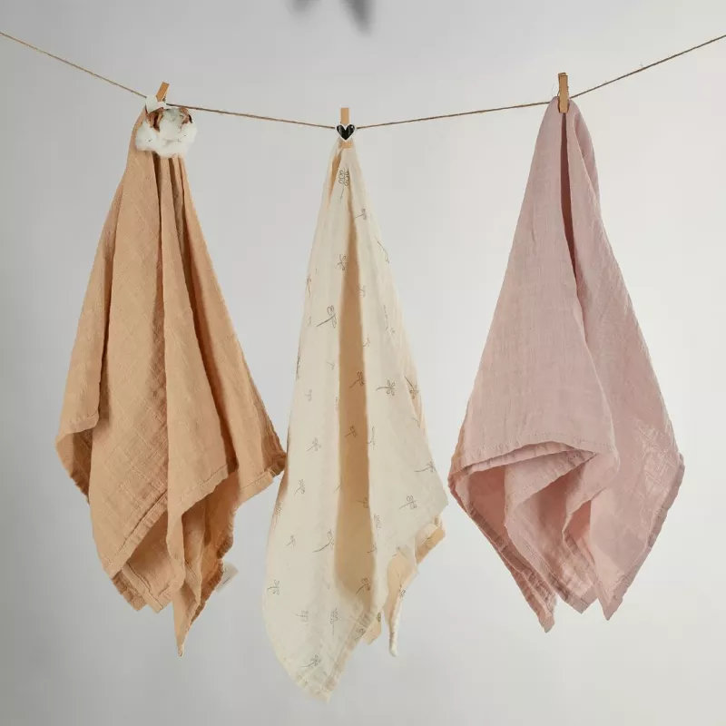 ONINO - Muselina multifunctionala din bumbac 100% organic, HUG.me, Pure Bloom, x3 bucati, 60 x 60 cm, certificata GOTS, [],bestfam.ro