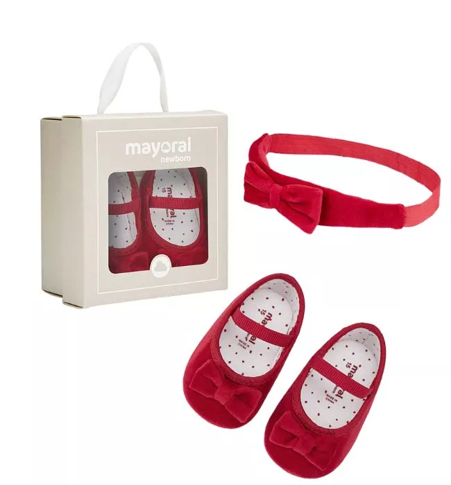 Pantofi catifea + Bentita - Rosu - Mayoral  , [],bestfam.ro
