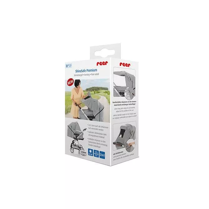Parasolar premium pentru carucioare bebelusi, protectie solara UPF 50+, gri, Reer ShineSafe Premium 84121, [],bestfam.ro