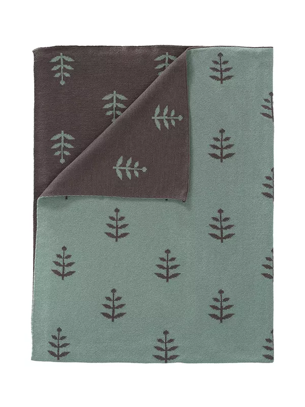 Pătură Fine Knitted, din bumbac organic, cu model Leaves, [],bestfam.ro
