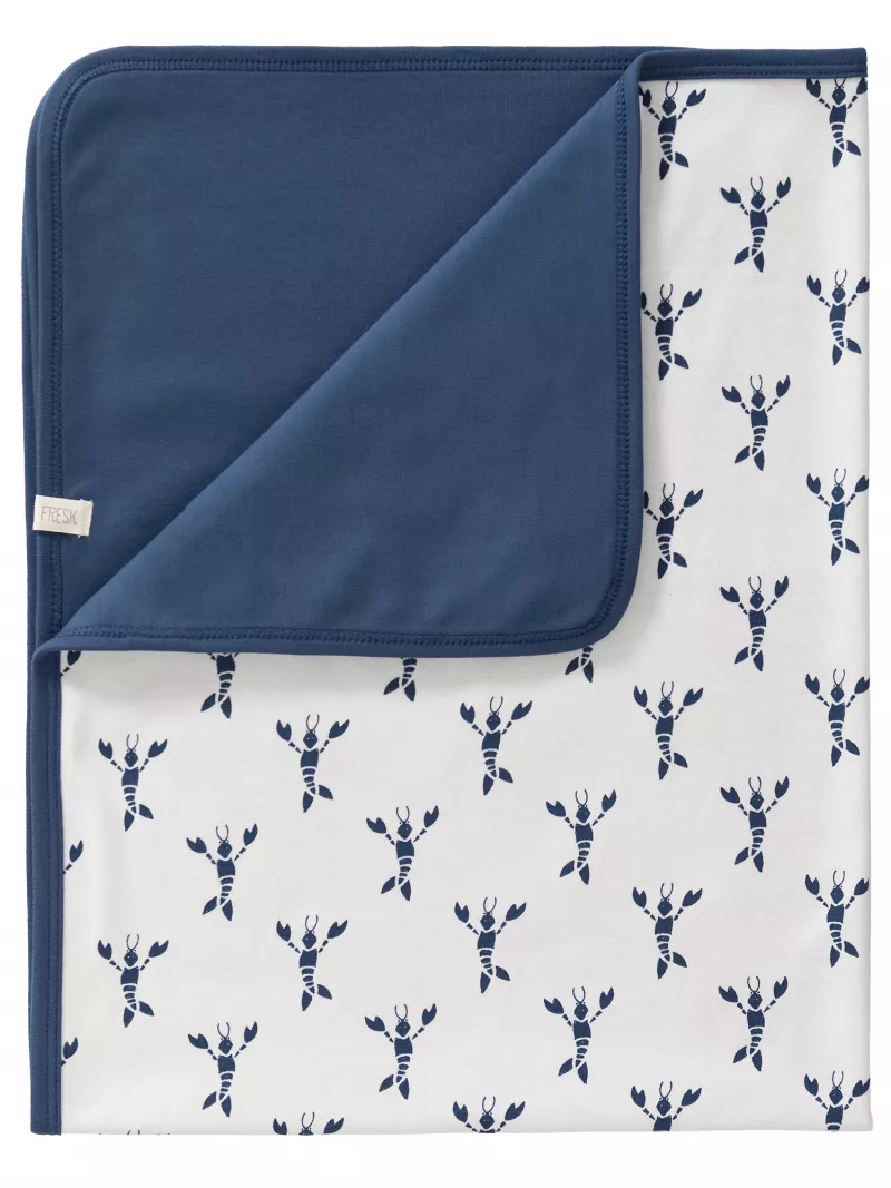 Păturică din bumbac organic, cu model Lobster indigo, [],bestfam.ro