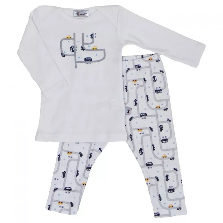 Pijama cu maneca lunga imprimeu Masini pe sosea, [],bestfam.ro