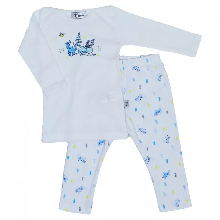 Pijama cu maneca lunga imprimeu Pisici Bleu, [],bestfam.ro
