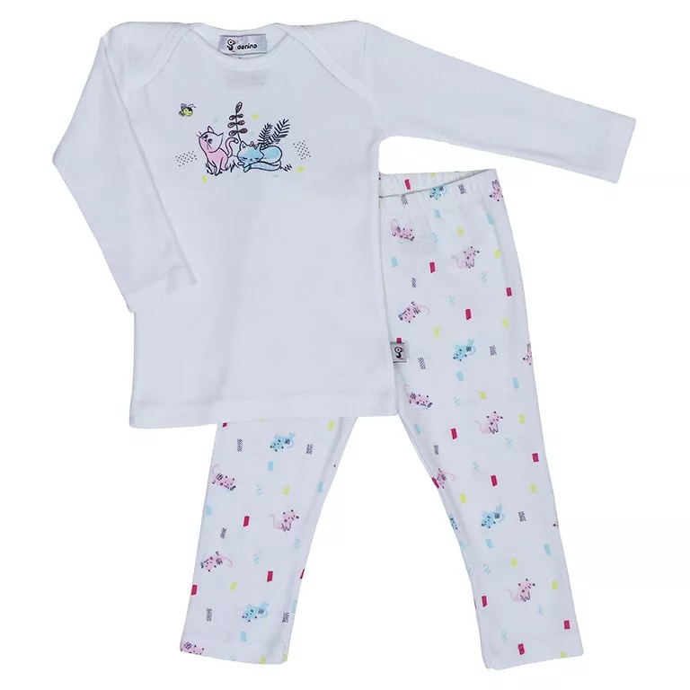 Pijama cu maneca lunga imprimeu Pisici roz 12 luni, [],bestfam.ro