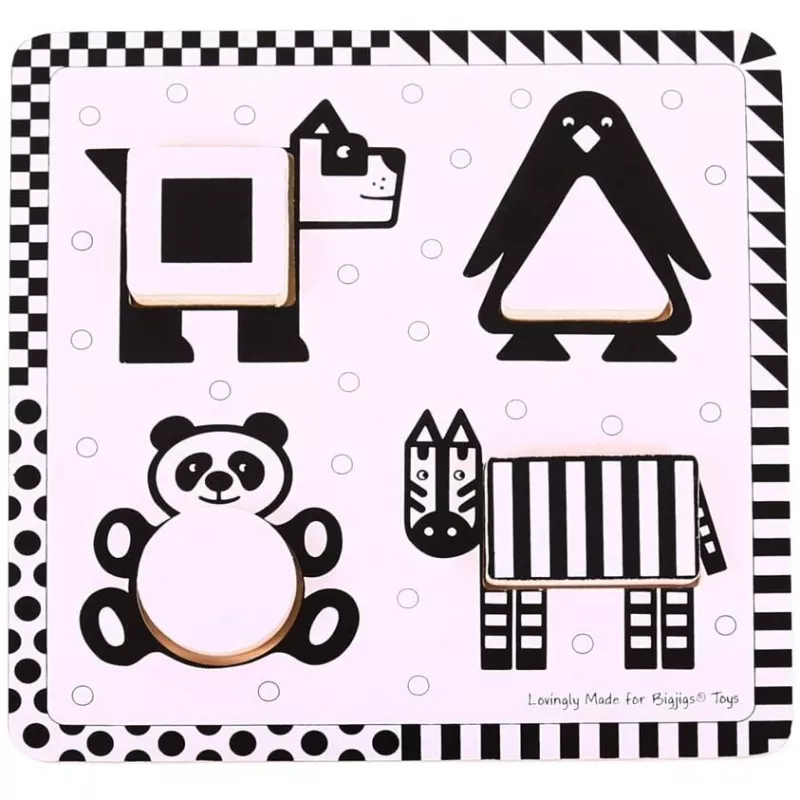 Puzzle alb-negru - Animale si forme - BigJigs, [],bestfam.ro