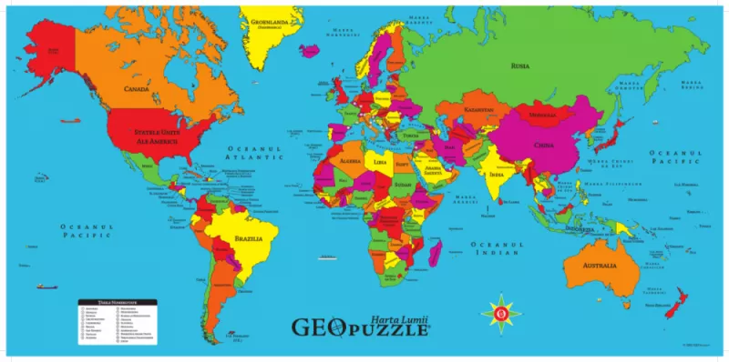 Puzzle geografic - Harta lumii (68 piese) - Dino Toys, [],bestfam.ro