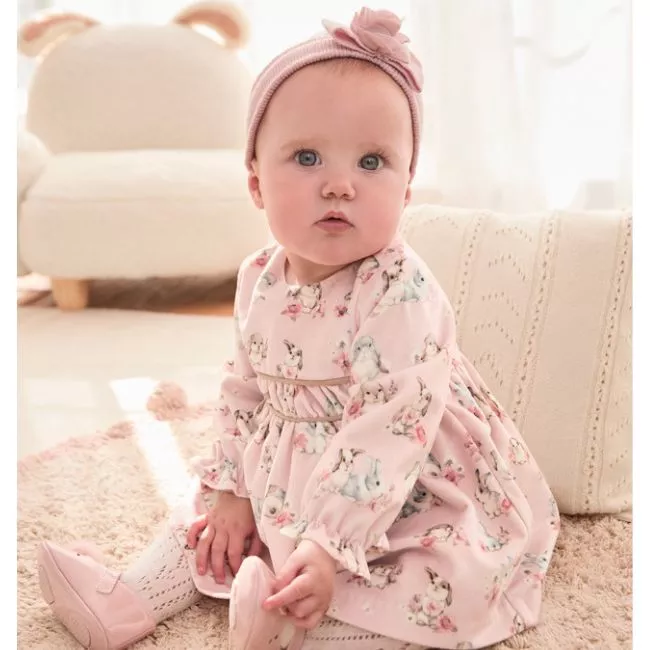 Rochie din catifea- Iepurasi - Roz pal - Mayoral , [],bestfam.ro
