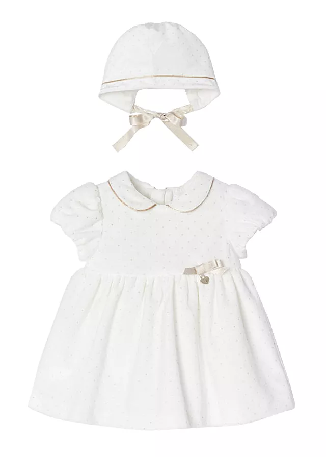 Rochie catifea + boneta - Alb - Mayoral  4-6 luni, [],bestfam.ro