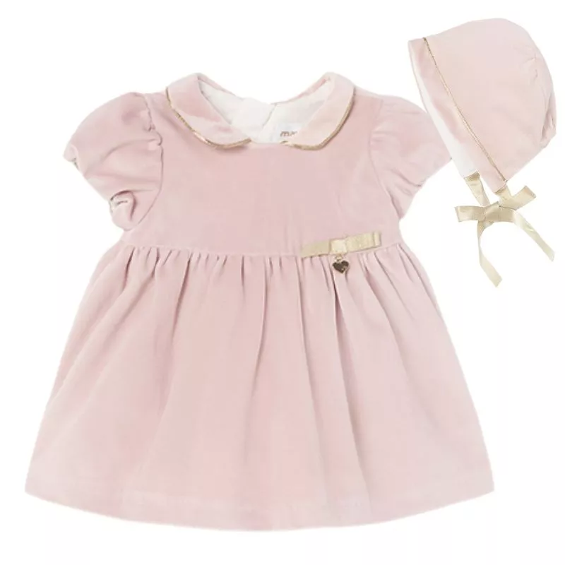 Rochie catifea + boneta - Roz pudrat - Mayoral  1-2 luni, [],bestfam.ro
