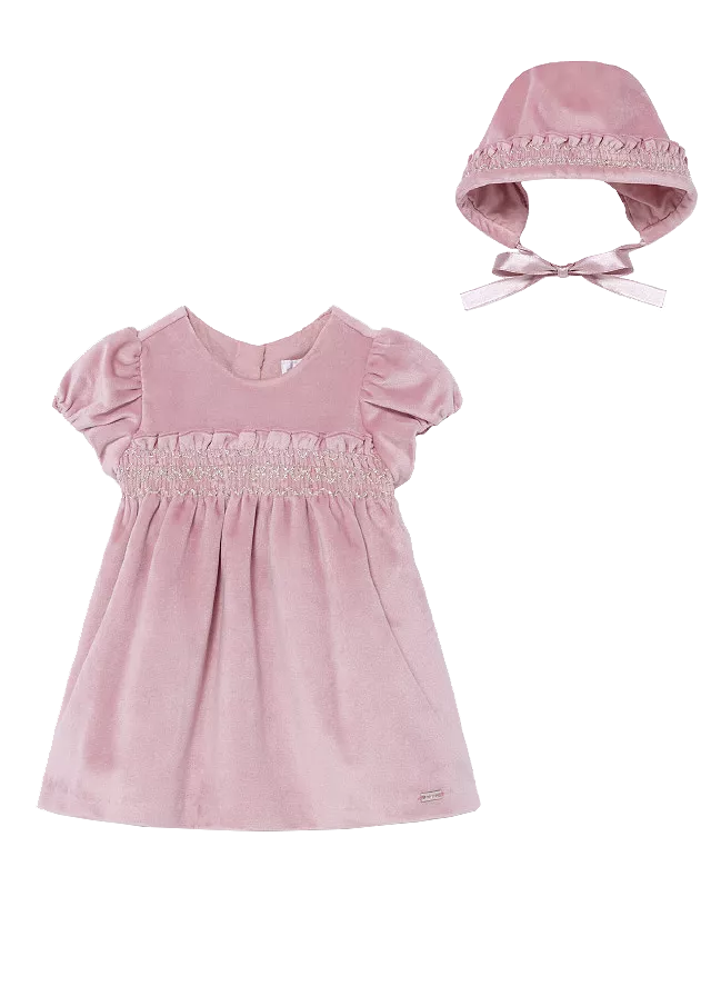 Rochie catifea si boneta - Roz - Mayoral  12 luni, [],bestfam.ro