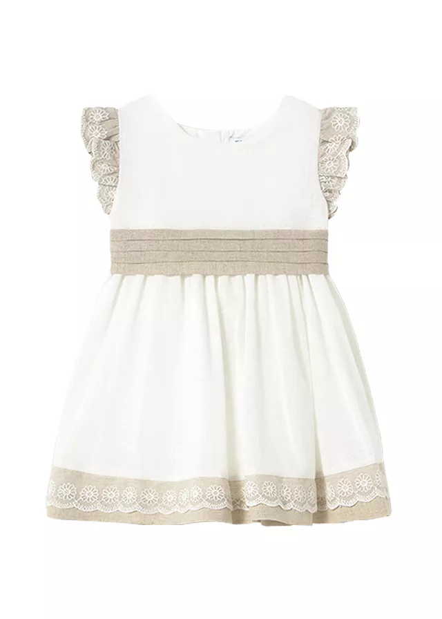 Rochie cu volane si cordon - alb / bej - Mayoral 12 luni, [],bestfam.ro