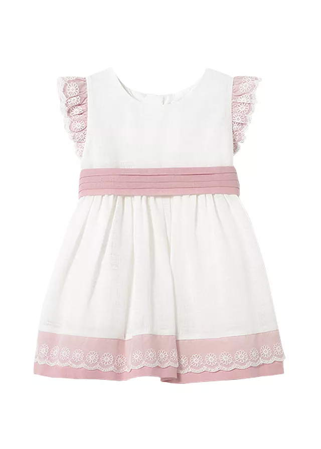 Rochie cu volane si cordon - alb / roz - Mayoral 4 ani, [],bestfam.ro