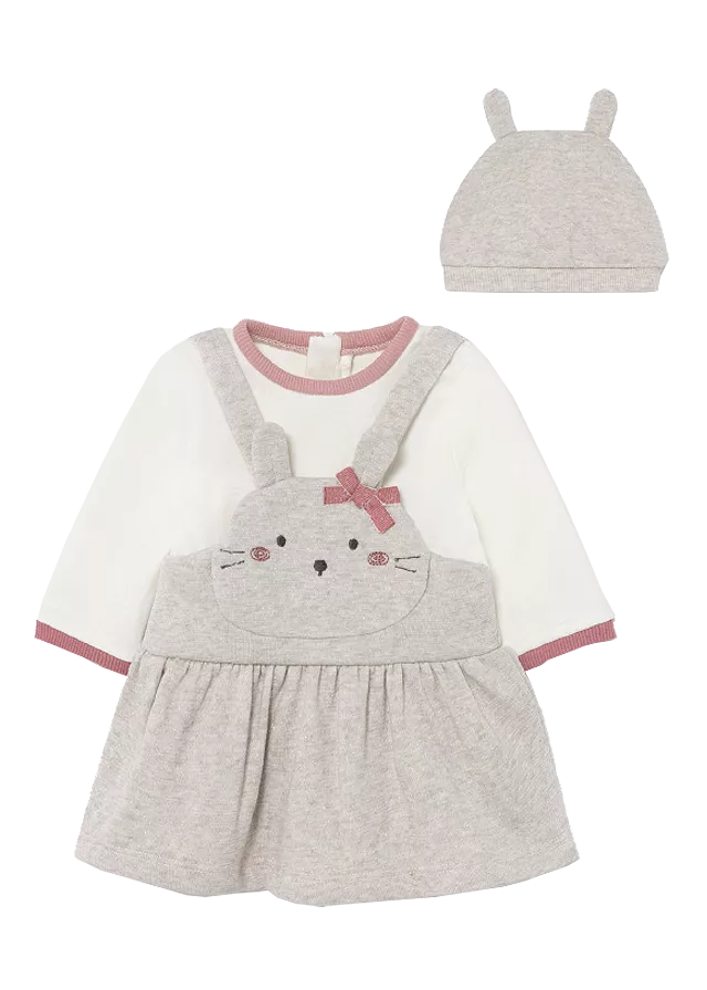 Rochie salopeta + caciula - Alb/Gri - Mayoral  , [],bestfam.ro