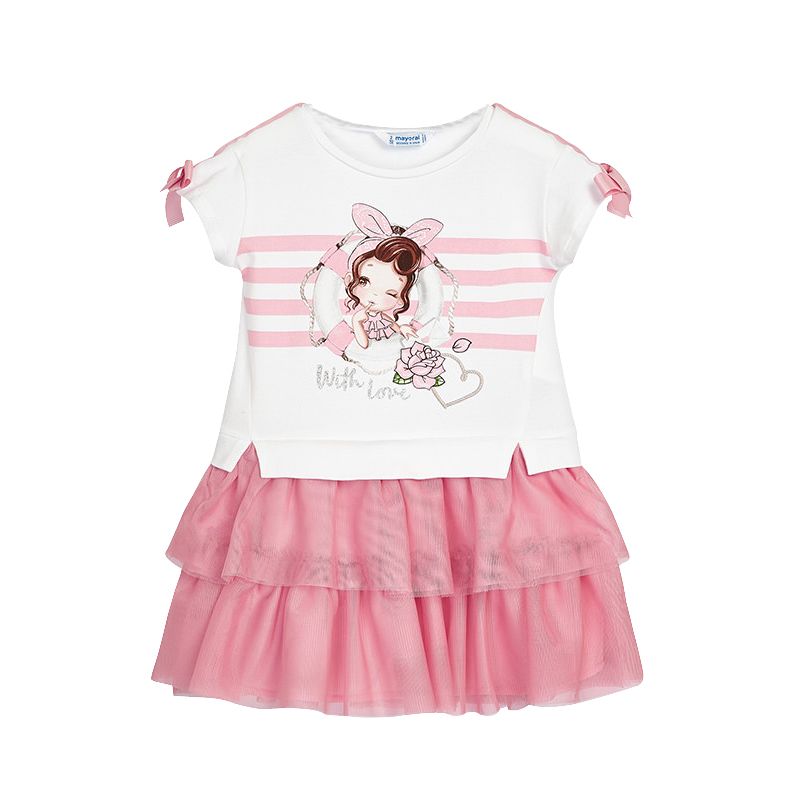 Rochie combinata cu tul - Roz - Mayoral, [],bestfam.ro