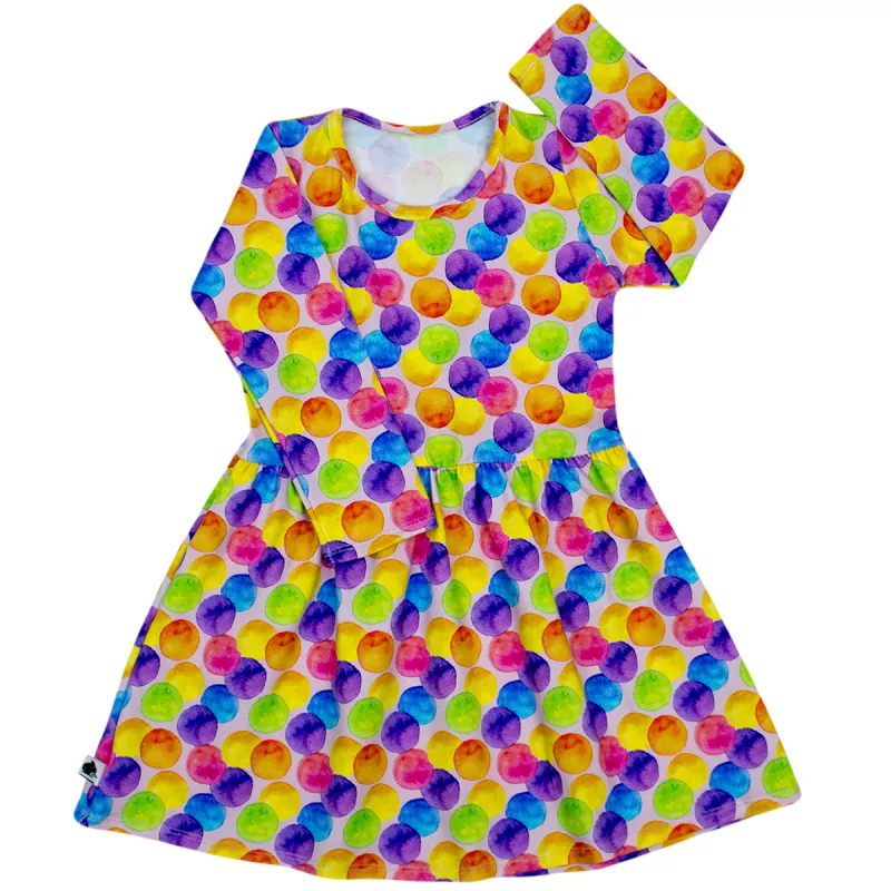 Rochita cu maneca lunga imprimeu buline colorate 74 cm (6-9 luni), [],bestfam.ro