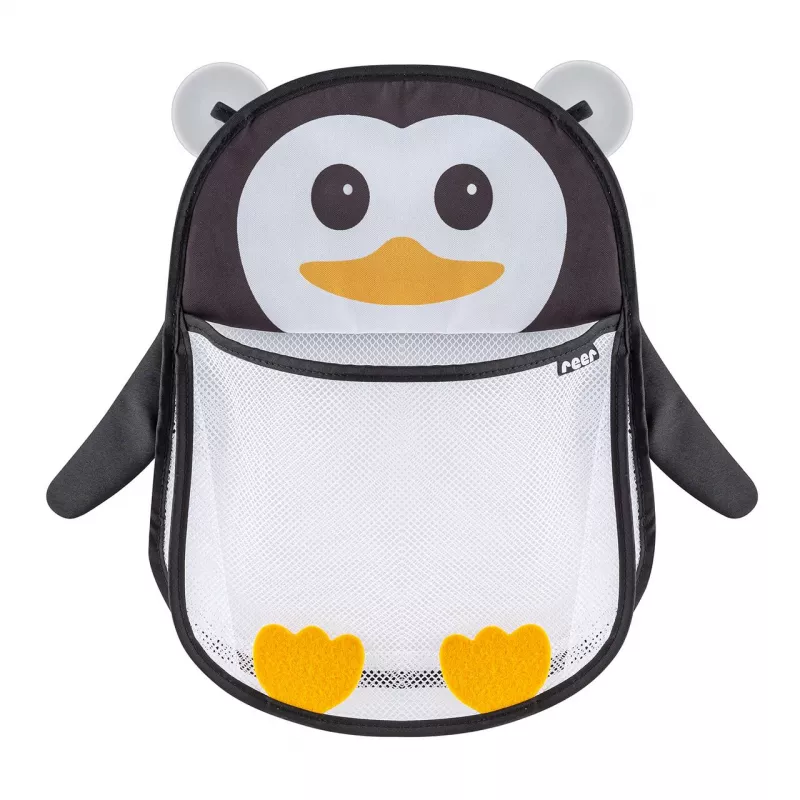 Saculet din plasa pentru jucarii de baie, prindere cu ventuze, forma de pinguin, fara BPA, 0+ luni, Reer MyHappyPingu 76062, [],bestfam.ro