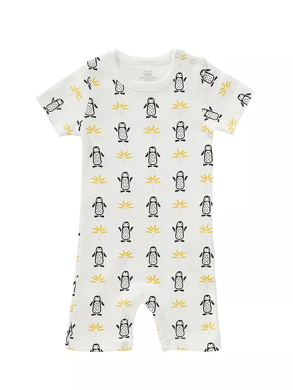 Salopetă de vară, pentru bebeluși 0-3 luni, din bumbac organic, model Pinguin, [],bestfam.ro