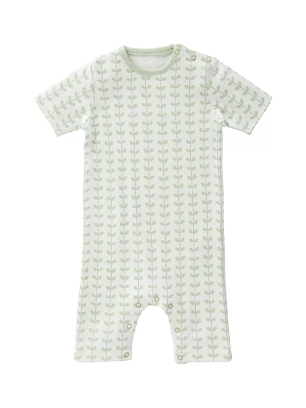 Salopetă de vară, pentru bebeluși 6-12 luni, din bumbac organic, model Leaves mint, [],bestfam.ro