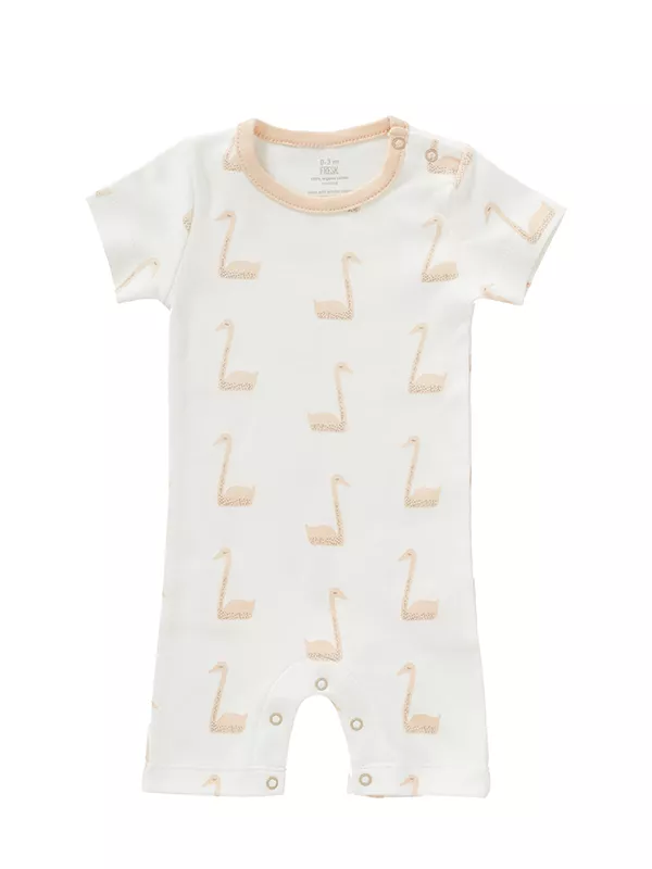 Salopetă de vară, pentru bebeluși 6-12 luni, din bumbac organic, model Swan peach, [],bestfam.ro
