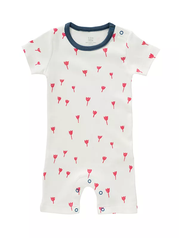 Salopetă de vară, pentru bebeluși 6-12 luni, din bumbac organic, model Tulip red, [],bestfam.ro