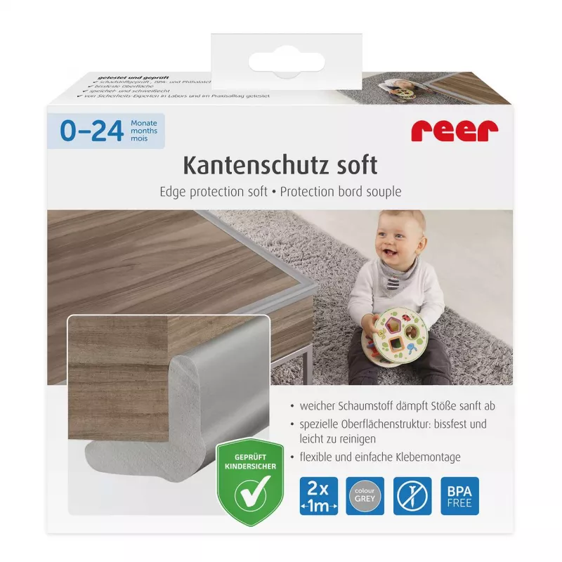 Set 2 benzi de protectie universala din spuma poliuretan pentru muchii si colturi, rezistente la muscaturi, gri, 2 x 1 m, Reer 82041, [],bestfam.ro