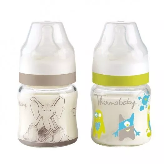 Set 2 biberoane sticla gat larg - 120ml - Thermobaby, [],bestfam.ro