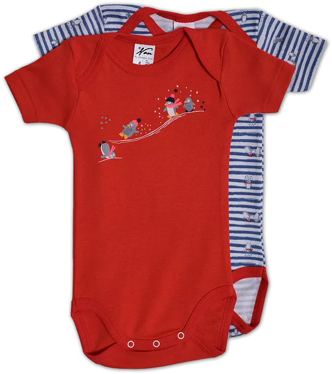 Set 2 body uri cu maneca lunga alb/rosu Pinguini 2 ani, [],bestfam.ro