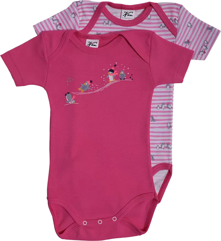 Set 2 body uri cu maneca lunga alb/roz Pinguini 12 luni (23741), [],bestfam.ro