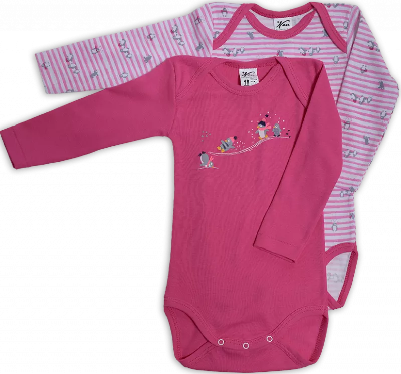 Set 2 body uri cu maneca lunga Alb/roz Pinguini 18 luni, [],bestfam.ro